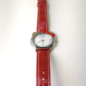 Hello Kitty Womens Watch Analog Quartz Red/White Genuine Leather